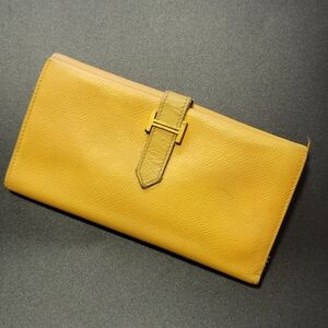Hermes Bearn Z Long Wallet Couchevel Yellow/Gold Hardware